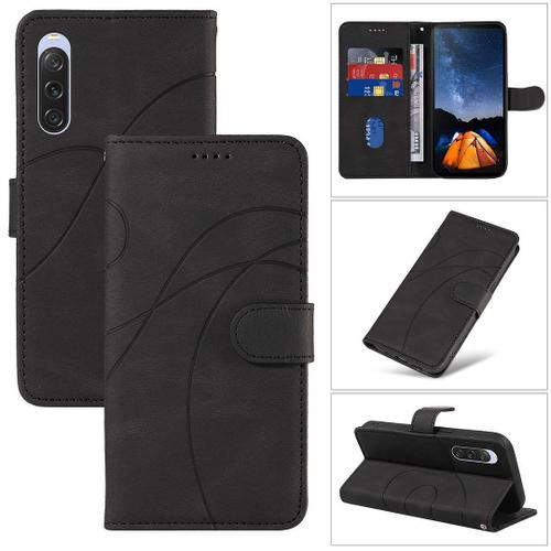 Saturcase Coque Pour Sony Xperia 10 V 2023, Courbe Pu Cuir Magnétique Flip Portefeuille Support Porte-Carte Dragonne Protecteur Housse Étui Pour Sony Xperia 10 V 2023 (Hx-Noir)