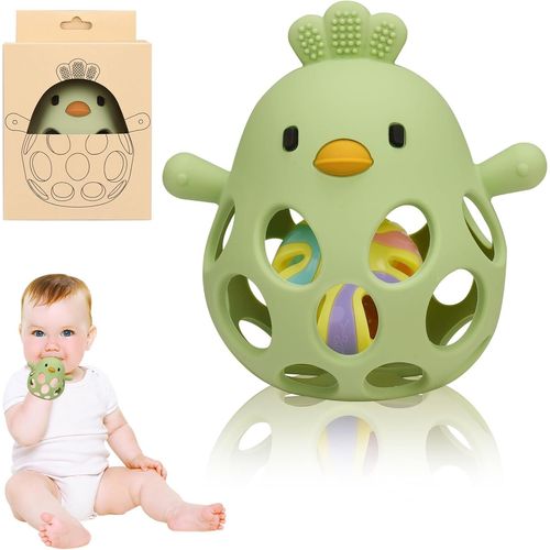NAERYUT-Jouet Bebe 6 Mois,Jouet Eveil Bebe Dentition Pour Bébés,1 An Jeux Montessori Eveil 0-6 Mois,Jeux Hochet Sensorielle 0 3 6 9 12 Mois Filles Garçons-Vert