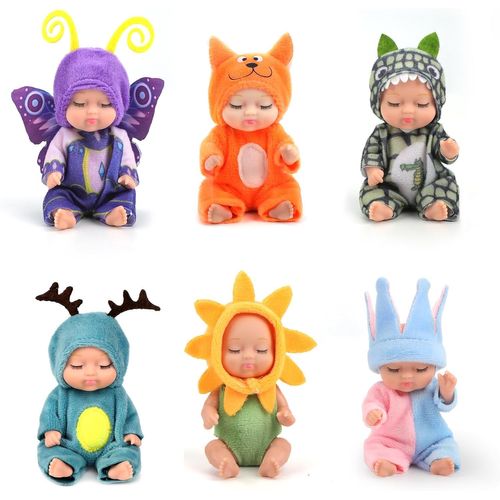 NAERYUT-Reborn Mini Dolls With Adorable Animal Clothes,Silicone Washable Dolls,4.3 Inch Gifts For Girls Boys Toddlers And Kids 3+ Years Old (Forest Series)