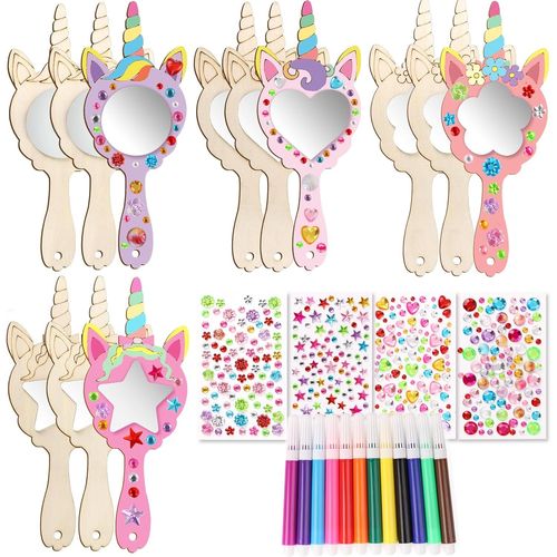 NAERYUT-Kit Activité Manuelle Enfant Bricolage Miroir Licorne En Bois Loisir Créatif Atelier Cadeau Anniversaire Pour Fille 5 6 7 8 9 10 11Ans