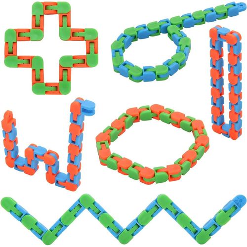 NAERYUT-6Pcs 24 Links Wacky Tracks Snap And Click Fidget Toys,Finger Sensory Toys,Snake Puzzles For Stress Relief,Party Bag Fillers,Party Favors,Random Color