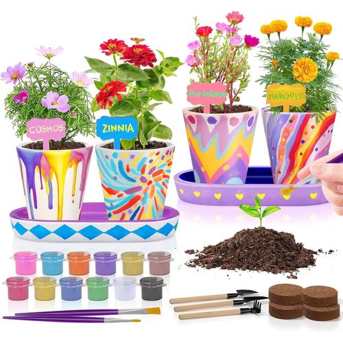 NAERYUT-4 Kits De Peinture&Jardinage Enfant En Céramique-Cadeau Filles Garçons,Loisirs Créatifs Filles 6-12 Ans,Activite Manuelle-Bricolage Enfant,Jouets Filles Garçons 5 6 7 8 9 10 11 12 Ans