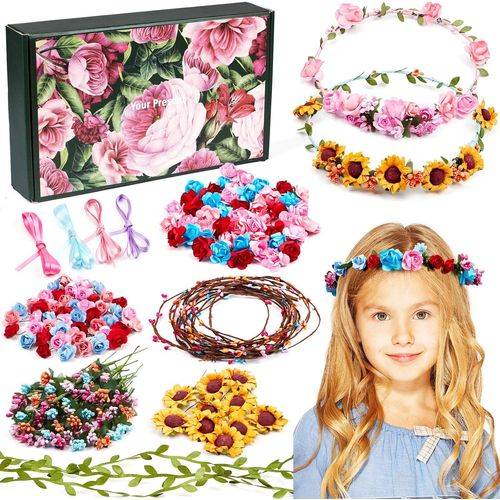 NAERYUT-Kit De Fabrication Couronne De Fleurs Bricolage Bandeau Fleur Serre Tete Guirlande De Fleurs Accessoires Cheveux Mariage Anniversaire Fête Loisirs Créatifs Cadeau Pour Enfant Fille