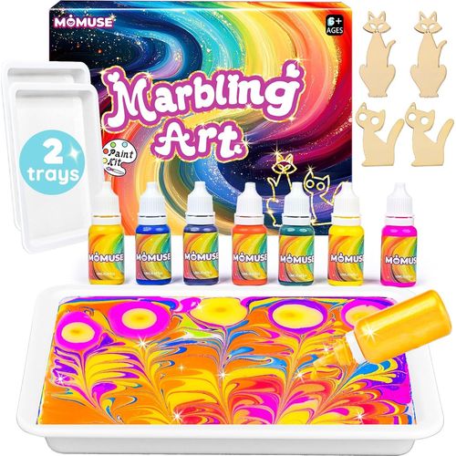 NAERYUT-Kit De Peinture Marbrée À L'Eau Pour Enfants Avec 2 Plateaux,Cadeau Fille 6 Ans Activites Manuelles,Loisirs Créatifs Jeux Pour Filles Et Garçons De 6 8 9 10 12 Ans