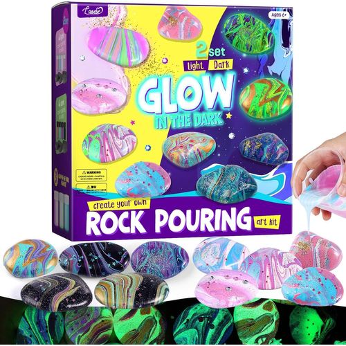 NAERYUT-2 En 1 Kit De Peinture Pouring Sur Pierre Lumineuse Pour Enfants,Activites Manuelles Pour Enfants,Loisirs Créatifs Enfant 6-12 Ans,Cadeau Fille Garcon 4 5 6 7 8 Ans,Idee Cadeau