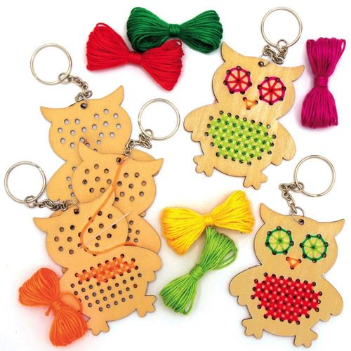 Naeryut-Ax158 Kits De Porte-Clés Hibou En Bois Au Point De Croixpaquet De 5,Loisirs Créatifs À Thème Pour Enfants,Idéal Pour Les Amateurs De Couture.
