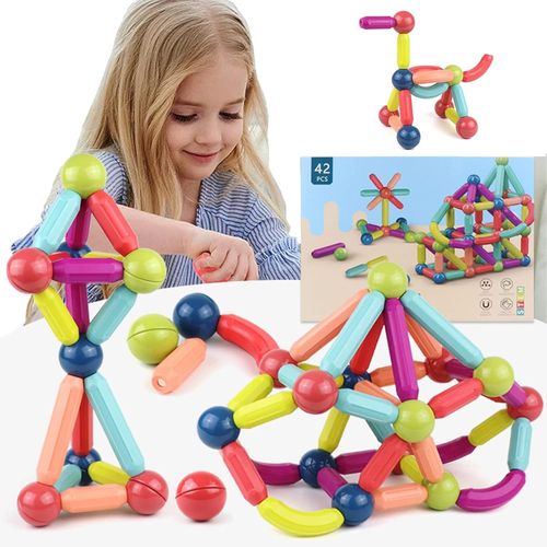 NAERYUT-42 Piece Magnetic Construction Set For Children Montessori Magnetic Building Block For Children 3 Years 4 Years 5 Years 6 Years 7 Years Magnetix Children'S Toy Small Montessori Toy