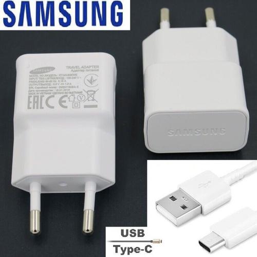 Original Chargeur Secteur USB Blanc Prise de Courant Adaptateur Charge non Rapide + Origine Câble Cordon USB-A vers Type-C Pour Samsung Galaxy S20 / S21 5G / S22 / S23 FE/ A05 / A05s 