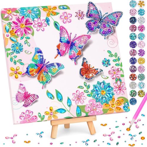 NAERYUT-Créatifs Activité Manuelle Enfant 6 7 8 9 10 11 Ans,Diamond Painting Enfant 5D Papillon Avec Cadre En Bois,Idée Personnalité Cadeau Pour 5-12 Ans Fille,Loisirs Jeux Chambre Enfants Décoration