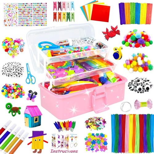NAERYUT-3000 Activites Manuelles Pour Enfants Bricolage Enfants Kits De Loisirs Créatifs Boîte De Bricolage À 3 Niveaux Avec Pipe Cleaners Pour Enfants De 4-6,6-8,8-12 Ans Cadeaux Pour Filles Garçons
