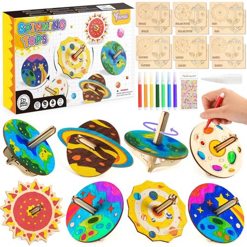 NAERYUT-Toupie En Bois Kits De Loisir Creatif Enfant Toupie A Construire&Systeme Solaire Planete Peinture Bricolage Cadeau Anniversaire Activites Manuelles Pour Enfants Filles Garçons 5 6 7 8 9 10 An