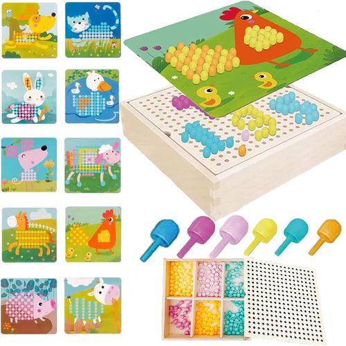 NAERYUT-Jeu De Mosaïque Enfichable Pour Les Enfants De 2 3 4 5 Ans,Mosaïque Enfichable Avec 240 Perles Enfichables Et 10 Planches Enfichables Colorées,Jouet D'Apprentissage Éducatif Créatif (Ferme)