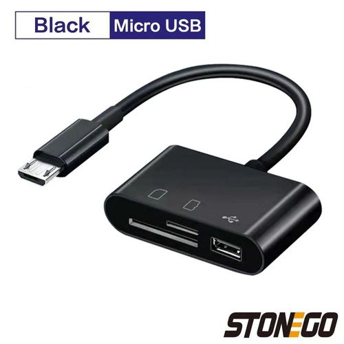 Lecteur de carte SD,TF 3 en 1, adaptateur OTG, Port 2.0,3.0, Compatible avec MacBook Pro, ordinateur portable, caméra, téléphones mobiles--Micro USB ( Noir )