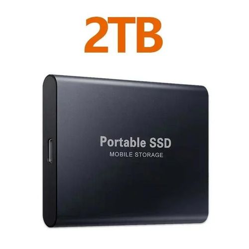 Disque dur externe SSD portable haute vitesse, disque dur petde type C, disque à semi-conducteurs de masse 4 To, USB 3.1, ordinateur portable, PC, discrétionnaire--Noir 2TB