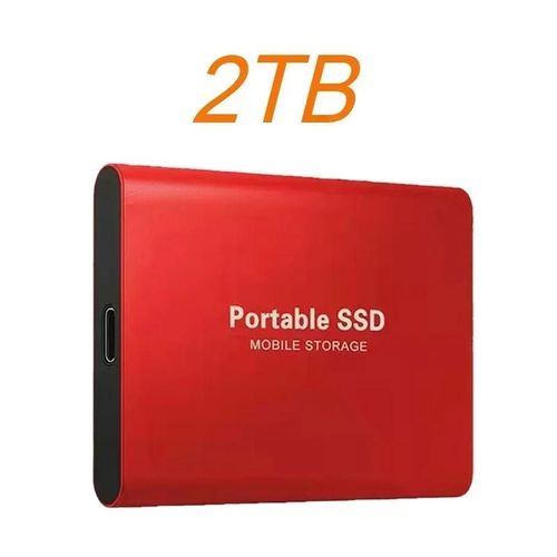 Disque dur externe SSD portable haute vitesse, disque dur petUSB 3.1 Type-C, stockage de masse pour ordinateur portable et PC--Rouge 2TB