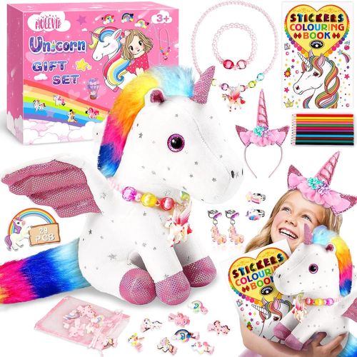 Peluche Licorne 29Pcs Bijoux Enfants, Loisirs Créatifs, Sac Cadeau 3-12 Ans, Jouet 3-10 Ans[3434]