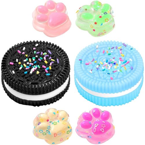 Lot de 2 Biscuit Stress Relief Toy et 4 x Jouets Squishy Mini Pattes de Chat, Yoyo Squishy, Doux Squeeze Jouets Biscuit, Jou[3697]