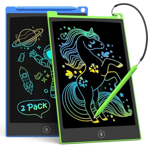 Lot de 2 tablettes d'écriture LCD de 21,6 cm, Tableau à gribouiller coloré pour Enfants, Bloc de Dessin effaçable et réutili[3755]
