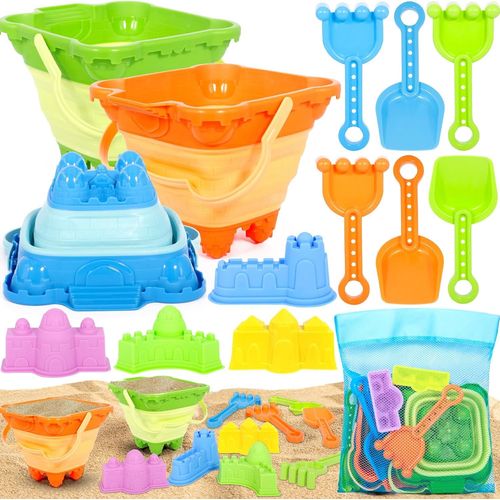 14 Pièces Jeux De Plage Pour Enfant Avec Seau Château, Moules, Pelles Et Sac Filet ¿ Jouet De Plage Idéal Pour Bac À Sable, [2276]