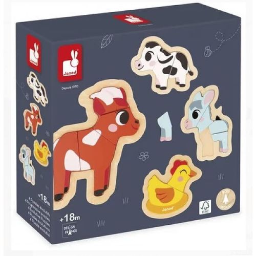 - 4 Puzzles en Bois de 2 à 5 Pièces - Puzzles Animaux de la Ferme - Jouets pour Enfant - Jeux Éducatifs - Jouets Eveil - Dès[2584]