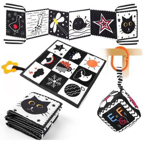 Jouet Livre Tissu Montessori Bébé Eveil 0-12 Mois Carte Noir et Blanc Bébé Cadeau Naissance Fille Garcon Jouet Sensoriel Hoc[1484]