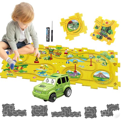 Circuit Voiture Enfant Jouet Enfants 2 3 4 Ans DIY Piste de Puzzle Itinéraire Jeu éducatif Cadeaux Jeux pour Enfants (Dinosa[1566]