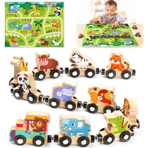 Jouet Enfant 2 Ans, Jeux Montessori 1 2 3 Ans Cadeau Fille Garçon Activite Enfant 2-3-4 Ans Jouet en Bois Magnetic Train Ani[1558]