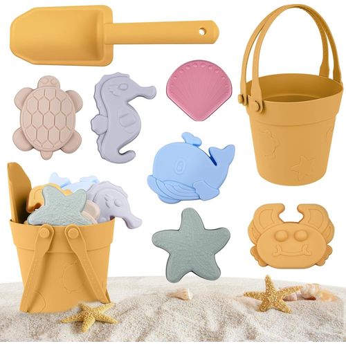 Jouets De Sable Pour Enfants, Lot De 8 Jouet De Sable En Silicone Avec Seau Pliable, Pelle Et Moules, Jouets De Plage D'été [281]