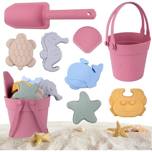 Jouets De Sable Pour Enfants, Lot De 8 Jouet De Sable En Silicone Avec Seau Pliable, Pelle Et Moules, Jouets De Plage D'été [280]