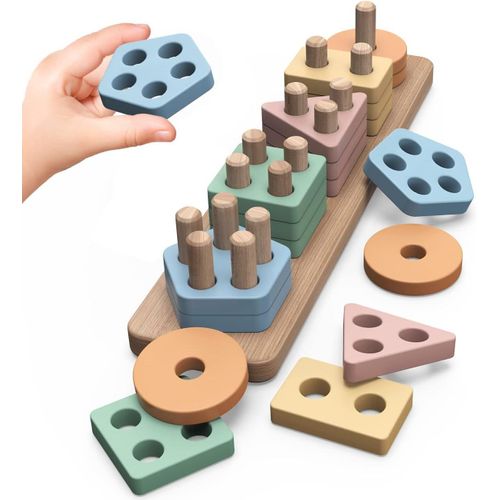 Jouets Puzzle en Bois Montessori 1 2 3 Ans, Jouets d'Activité et de Développement en Bois Montessori pour Enfants 1 an (B)[1668]