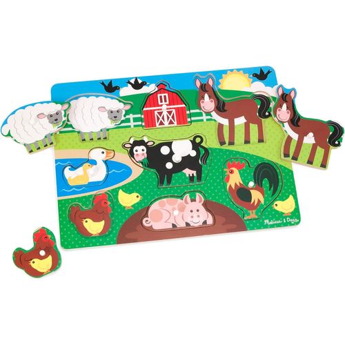 Puzzle en Bois À Boutons - Animaux De La Ferme, Cadeau pour enfants de 2 3 4 ans,Jouet en bois Montessori, Jouets d'apprenti[4526]