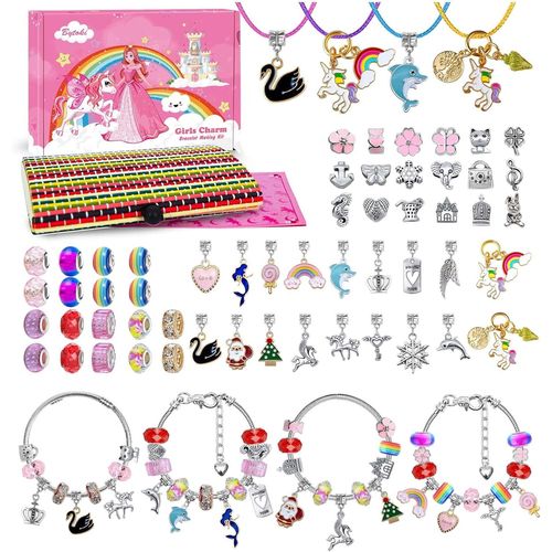 Cadeau Fille 5 6 7 8 9 10 11 12 Ans, Kit de Fabrication de Bracelets pour Filles Kits de Bijoux et Perles pour Enfants Jouet[4918]