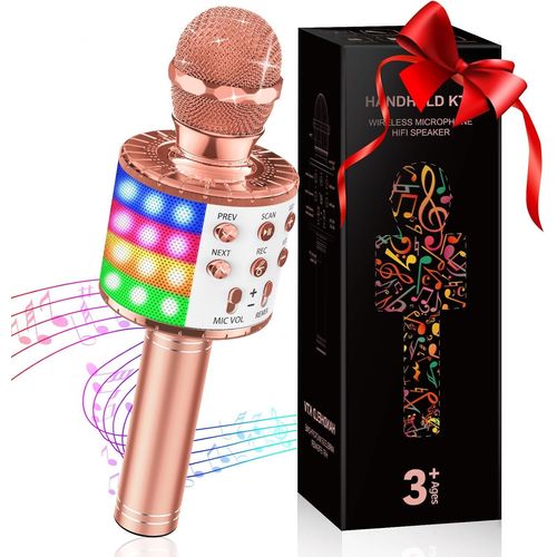 Micro Enfant avec Lumière LED, Cadeau Anniversaire Fille 3-10 Ans Micro Karaoké Microphone, Micro Karaoke Jouet Cadeaux de N[4953]