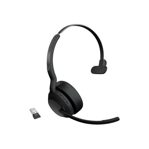 Jabra Evolve2 55 MS Mono - Micro-casque - sur-oreille - Bluetooth - sans fil - Suppresseur de bruit actif - USB-A via adaptateur Bluetooth - noir - certifié Zoom, Cisco Webex Certified, Certifié...