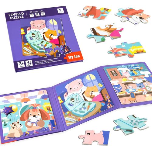 ASTARON Puzzles magnétiques pour Les Tout-Petits, 12-16-25 pièces Puzzles d'apprentissage pour Coiffeur/médecin/Chef pour Vo[4344]