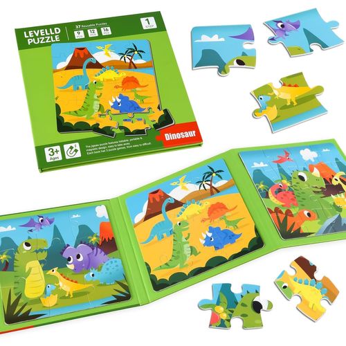 ASTARON Puzzles magnétiques pour Les Tout-Petits, 16-20-25 pièces Puzzles d'apprentissage au Pays des Dinosaures pour Les Vo[4355]