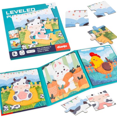 ASTARON Puzzles magnétiques pour Enfants de 3 à 5 Ans, pour Enfants âgés de 2 à 4 Ans, Jouet d'activités de Ferme/Voiture/An[4358]