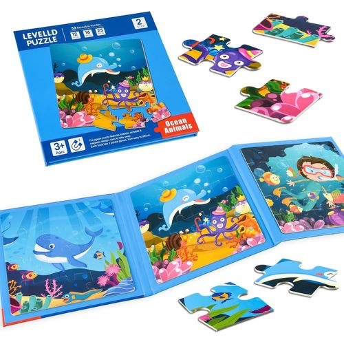 ASTARON Puzzles magnétiques pour Les Tout-Petits, 12-16-25 pièces Puzzles d'apprentissage océanique pour Voyage en Voiture, [4354]