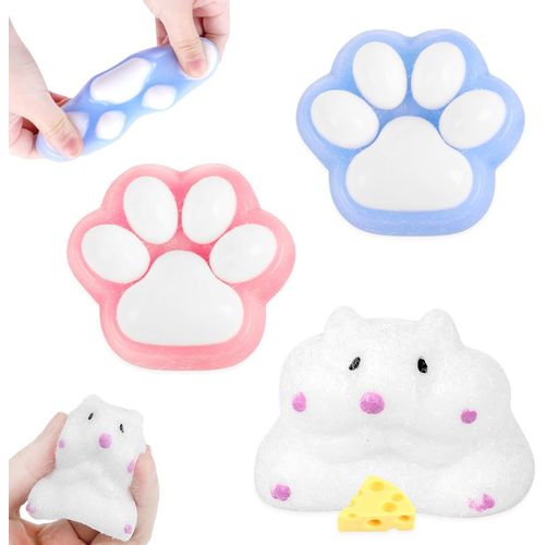2 Pièces Jouets Squishy Patte de Chat et Jouets Squishy Hamster Blanc,Jouet Anti Stress pour Enfants et Adultes,Jouet Relaxa[4463]