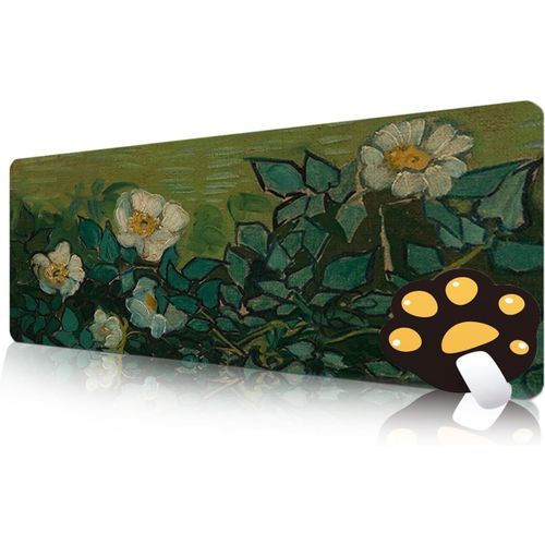 ERSHI-Tapis de Souris Grand en Caoutchouc Antidérapant pour Bureau Motif Fleur Peint à la Main 60 x 30 cm Desk Mat Résistant aux R[1