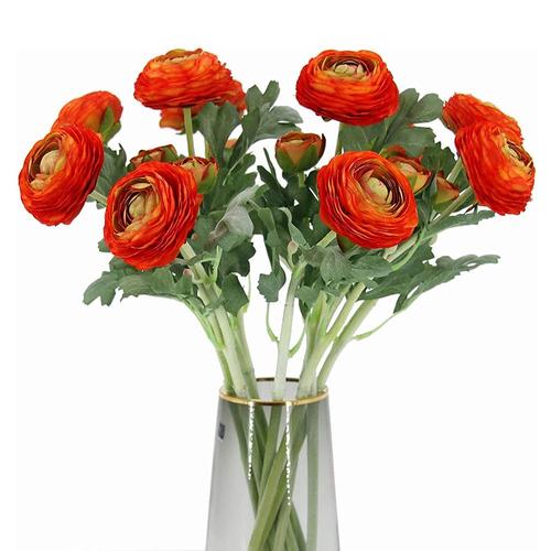 10 PièCes SéRies Fleurs Artificielles avec de Vraies Fleurs en Soie de Tige de Presse pour de FêTe de Bouquet de Mariage (Orange)