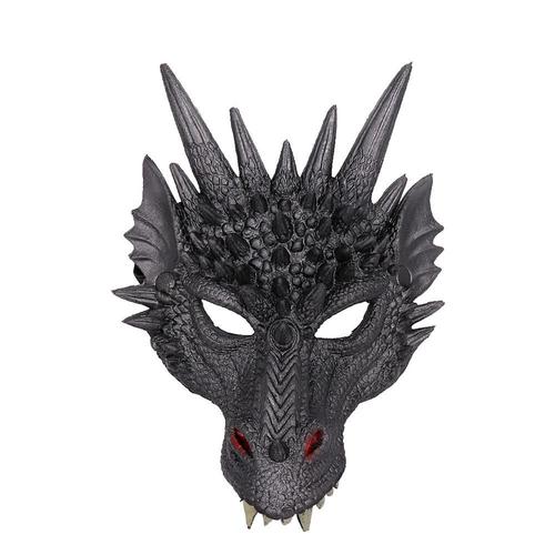 Mardi Gras Toussaint Fête Pu Mousse 3d Dragon Chinois Animal Dragon Masque Cosplay Dragon Effrayant Masque, Argent Noir