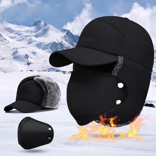 D’Hiver Étanche, Chapeau De Trappeur Chaud, Masque Amovible Coupe-Vent Pour Ski,Snowboard Et Les Activités D’Hiver, Adapté À 56-60cm De Circonférence De La Tête, Noir