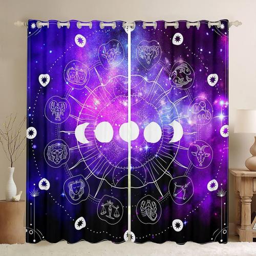 Beaux Rideaux De Fenetre Ciel Etoile Pour Femmes Adultes, Rideaux A Douze Constellations Pour Chambre A Coucher, Draperies Degradees Violettes Pour Le Salon, Rideaux De Traitement De Fenetre Drea