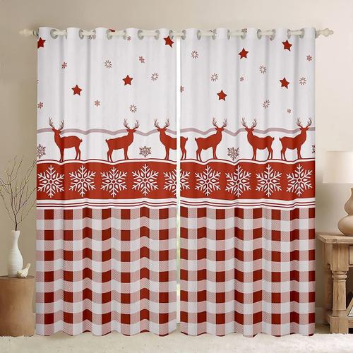 Rideaux De Fenetre A Motif D'oiseau De Cerf, Pour Adolescents Et Femmes Adultes, Rideaux D'arbre De No?L Pour Chambre A Coucher, Draperies A Rayures Rouges Pour Le Salon, Rideaux De Traitements D