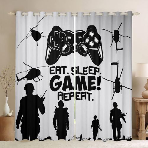 Rideaux De Joueur Pour Garcons, Rideaux De Fenetre De Jeu, Soldats De L'armee, Helicoptere, Rideaux Pour Chambre A Coucher, Filles, Jeunes Hommes, Traitements De Fenetre De Jeux Video, Noir Et Bl