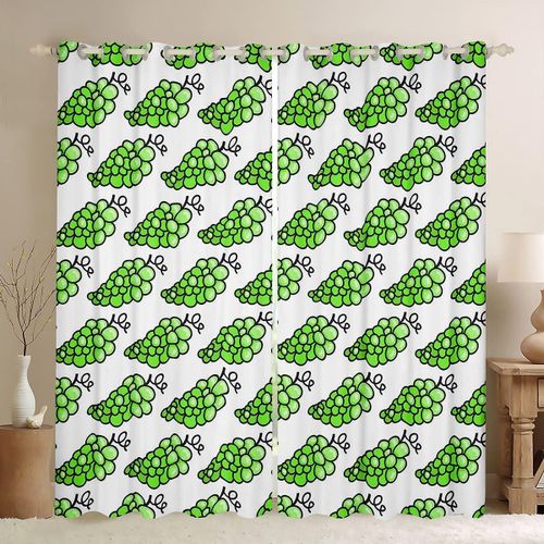 Rideaux De Fenetre Pour Filles, Enfants, Bebes, Raisins Mignons, Kawaii, Vert Frais, Pour Chambre A Coucher, Salon, Belle Aquarelle, Dessins Animes, Fruits, Raisins, Traitements De Fenetre