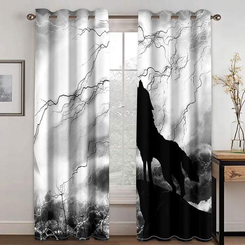 D Art Wolf Rideaux Occultants Imprimes A ?Illets, Rideaux Pour Chambre A Coucher, Salon, Traitements De Fenetre Avec Anneau Super Doux Pour La Decoration De La Maison De La Chambre D'enfant