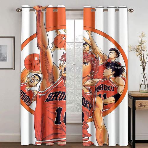 D Rideaux Occultants Imprimes De Garcon De Basket-Ball De Dessin Anime A ?Illets, Rideaux Pour Chambre A Coucher, Salon, Traitements De Fenetre Superieurs A Anneaux Super Doux Pour La Decoration