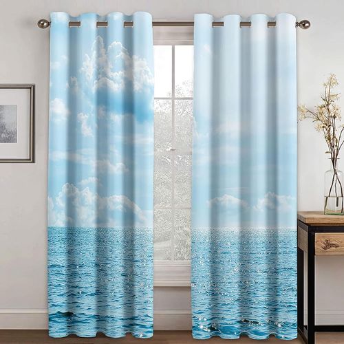 Rideaux Occultants A ?Illets, Tendance Et Belle Vue Sur La Mer, Imprimes, Insonorises, Avec Anneau Superieur, Traitements De Fenetre Pour Salon, Chambre A Coucher, Creche, Garcons Et Filles D